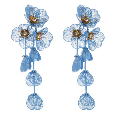 1 Pair Casual Elegant Vacation Flower Inlay Alloy Rhinestones Silver Plated Layered Drop Earrings