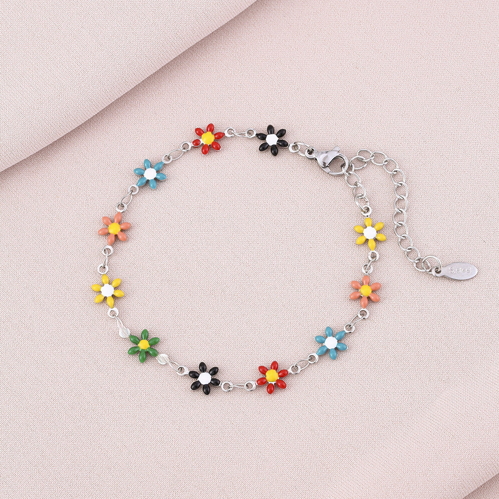 18K Gold Plated Stainless Steel Geometric Flower Bracelet for Women