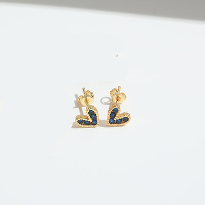 1 Pair Elegant Heart Shape Zircon 14K Gold Plated Copper Ear Studs