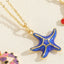 14k Gold Plated Starfish and Shell Zircon Pendant Necklace - Ocean Series