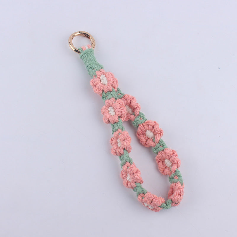 Vintage Daisy Pattern Cotton Keychain for Women