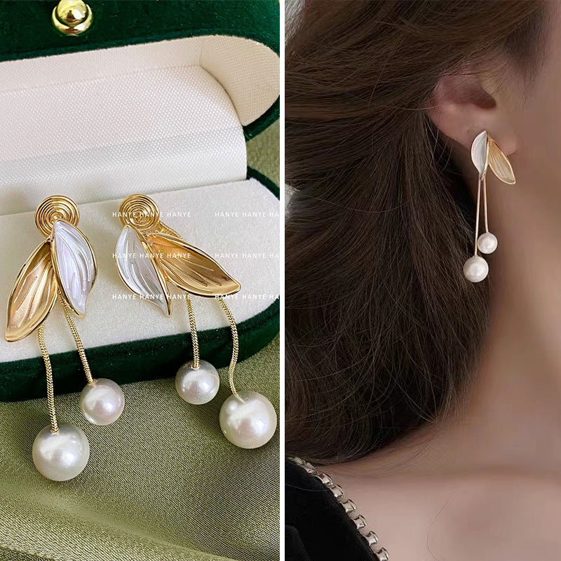 1 Pair Vintage Leaf Flower Bow Knot Pearl Zircon Clip-On Earrings