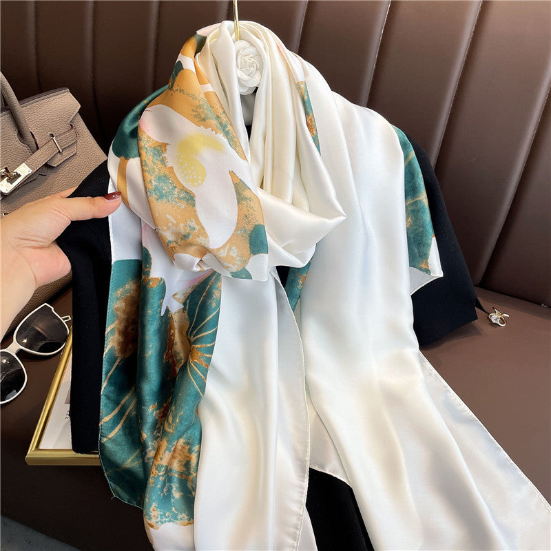 Women's Retro Printed Satin Silk Scarf Shawl Wrap