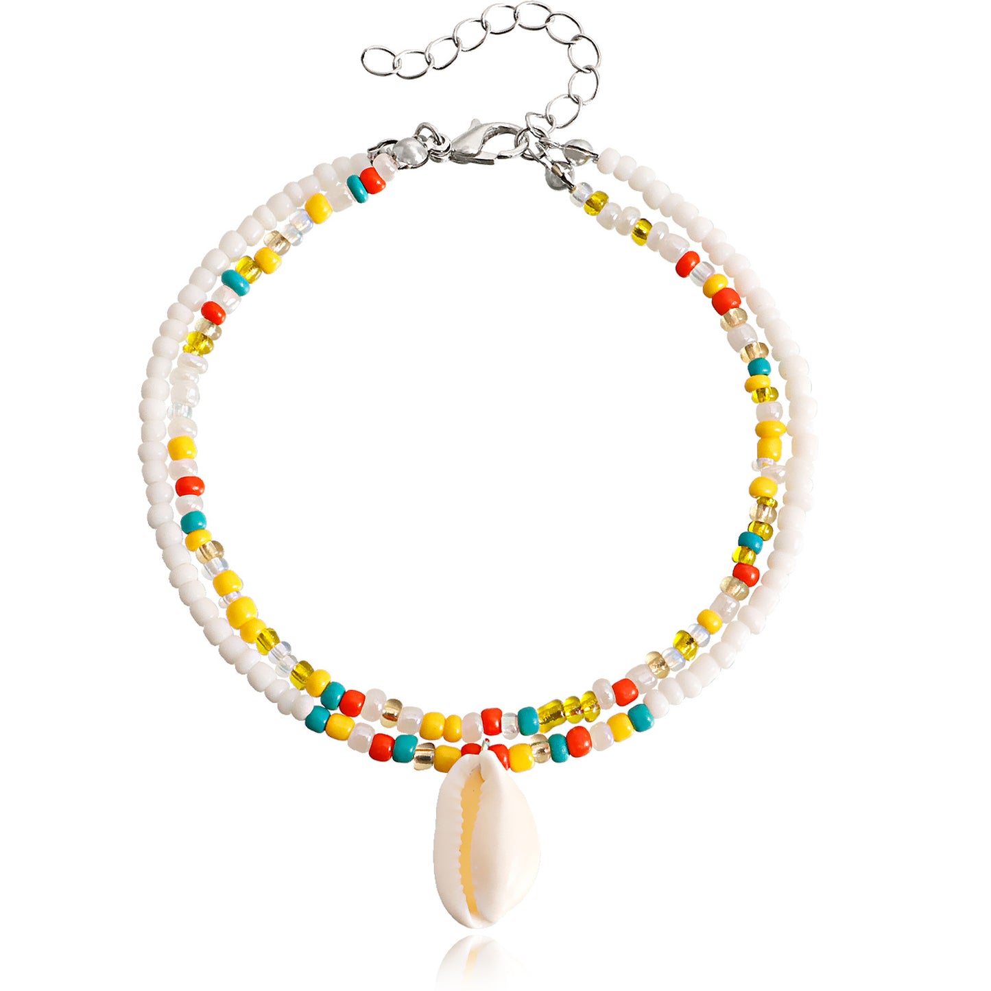 Bohemian Double Layer Colorful Beaded Shell Beach Anklet