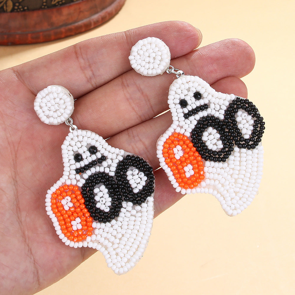 1 Pair Halloween Pumpkin Skull Beaded Drop Earrings