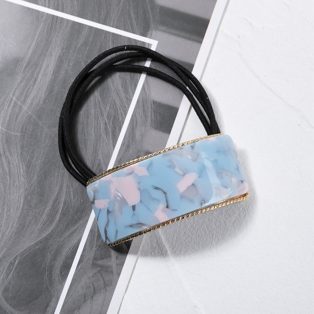 Retro Square Acetate Buckle Hair Tie with Leather Band