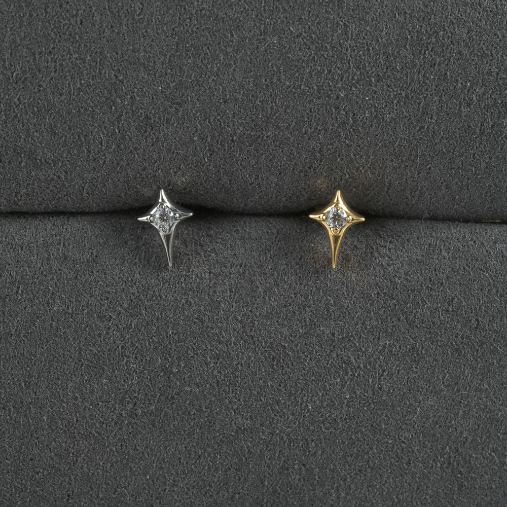 G23 Titanium Sun and Star Zircon Lip and Ear Studs with 18K Gold Plating
