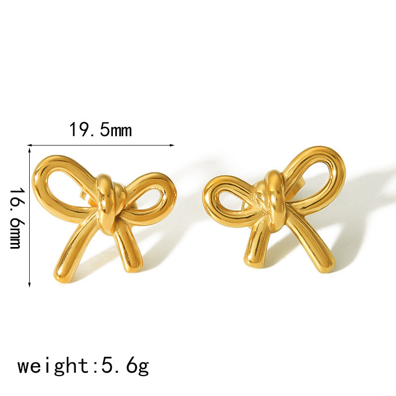 French Style Bow Knot Alloy & Titanium Steel Earrings - Light Luxury Stainless Steel Studs for Women