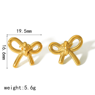 French Style Bow Knot Alloy & Titanium Steel Earrings - Light Luxury Stainless Steel Studs for Women