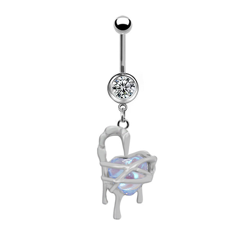 1 Piece Belly Rings Cute Pastoral Simple Style Star Heart Shape Wings Stainless Steel Alloy Plating Inlay Acrylic Rhinestones Glass White Gold Plated