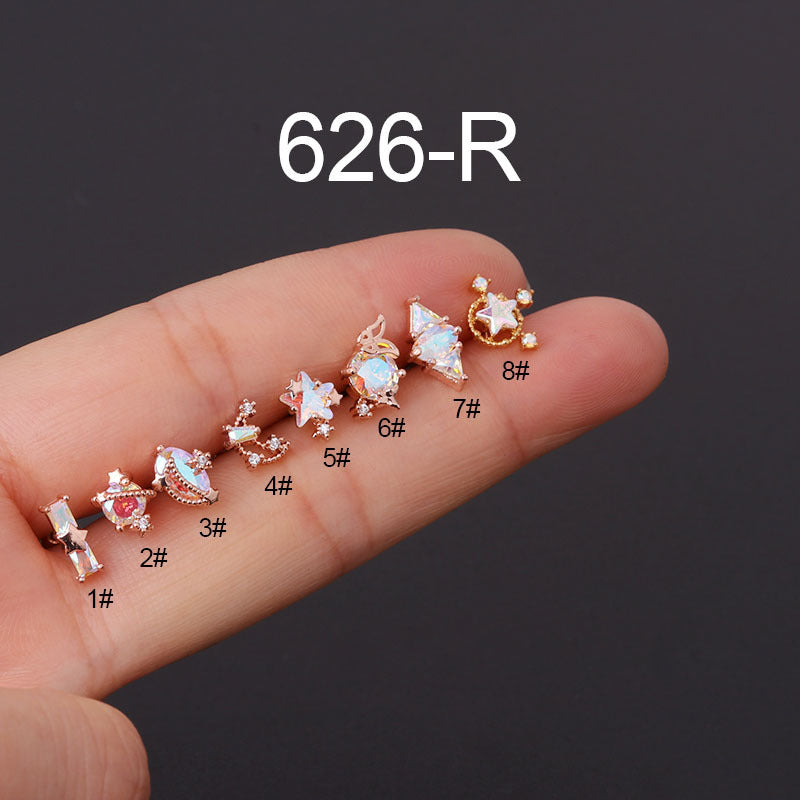 Geometric 316 Stainless Steel Ear Cartilage Rings & Studs with AB Zircon Screw Back