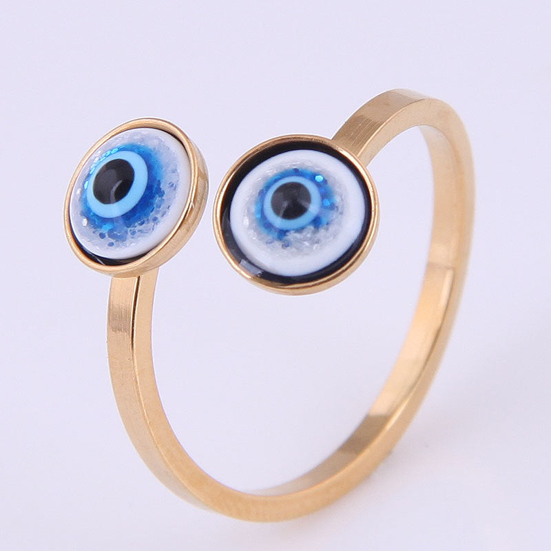 Fashion Stainless Steel Demon Eye Ring with Crystal Inlay