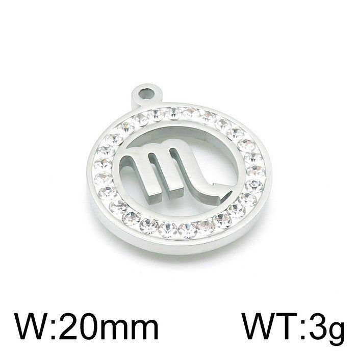 Classic Stainless Steel Zodiac Constellation Pendant Necklace with Rhinestone Inlay