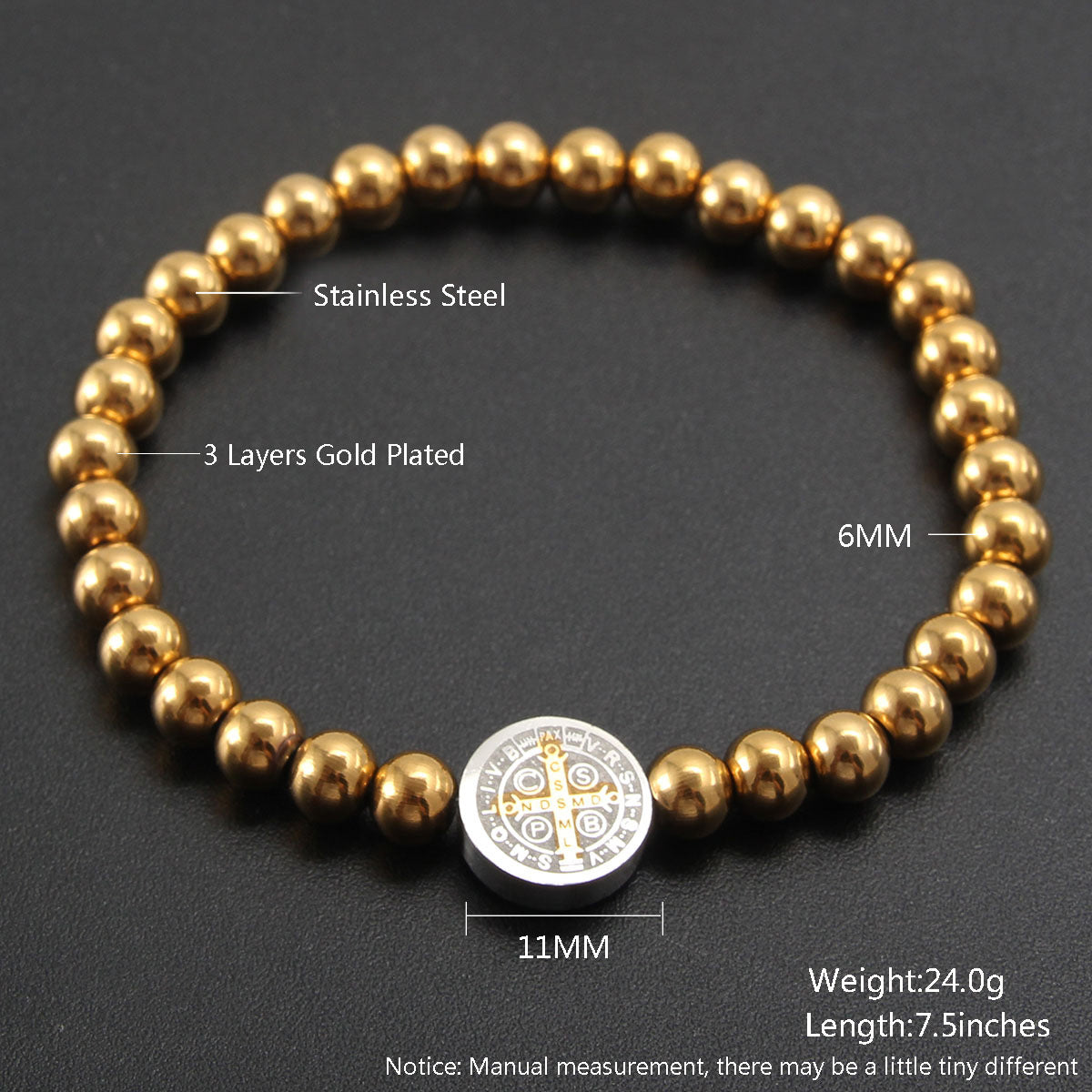 Hip-Hop Retro Gold Religious Beaded Unisex Bracelet