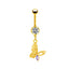 Heart Butterfly Belly Ring - 316 Stainless Steel with Resin Rhinestones, Gold & White Gold Plated