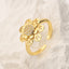 Minimalist Geometric Flower Zircon Open Ring in 18K Gold Plated Copper