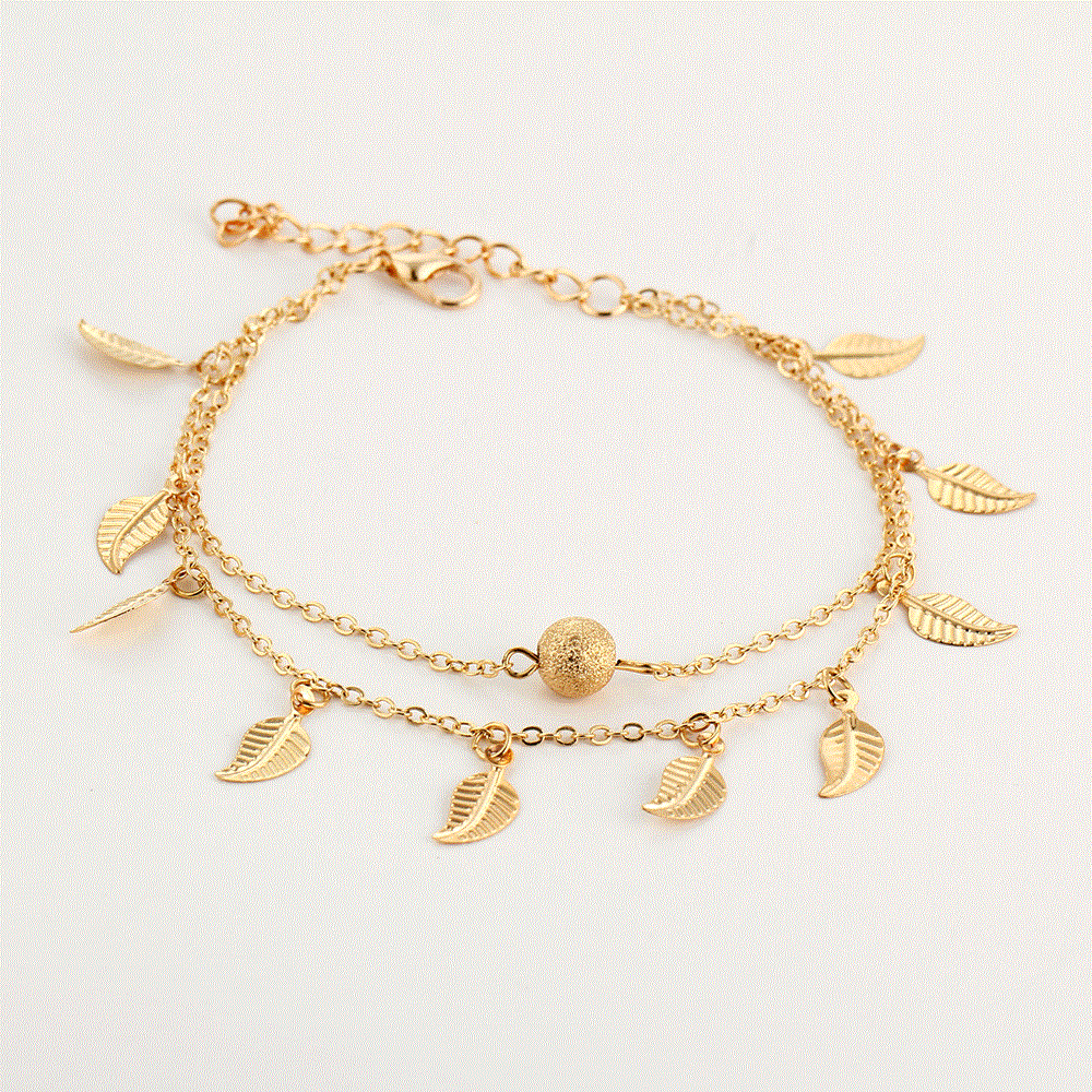 Alloy Tassel Leaf Anklet Bracelet for Beach Vacation