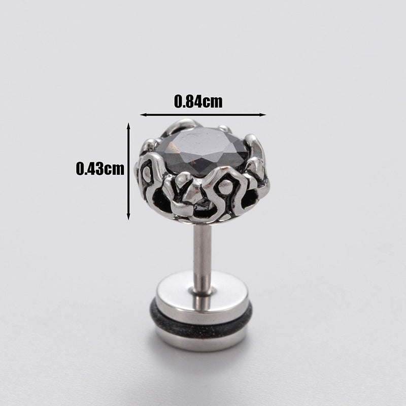 1 Piece Vintage Geometric 316 Stainless Steel Black Zircon Men's Ear Studs