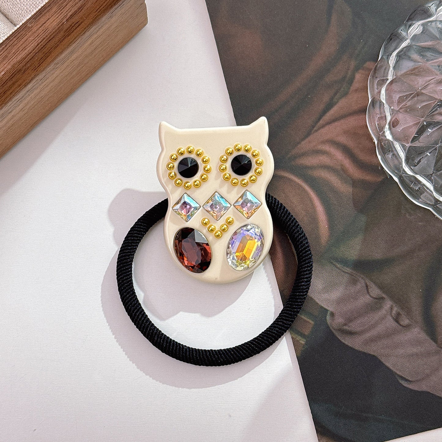 Women's Owl Rhinestone Acetate Hair Ring - Fashionable Ponytail Holder