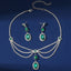 Elegant Luxurious Silver Plated Rhinestone Jewelry Set with Emerald Zirconia Necklace and Earrings