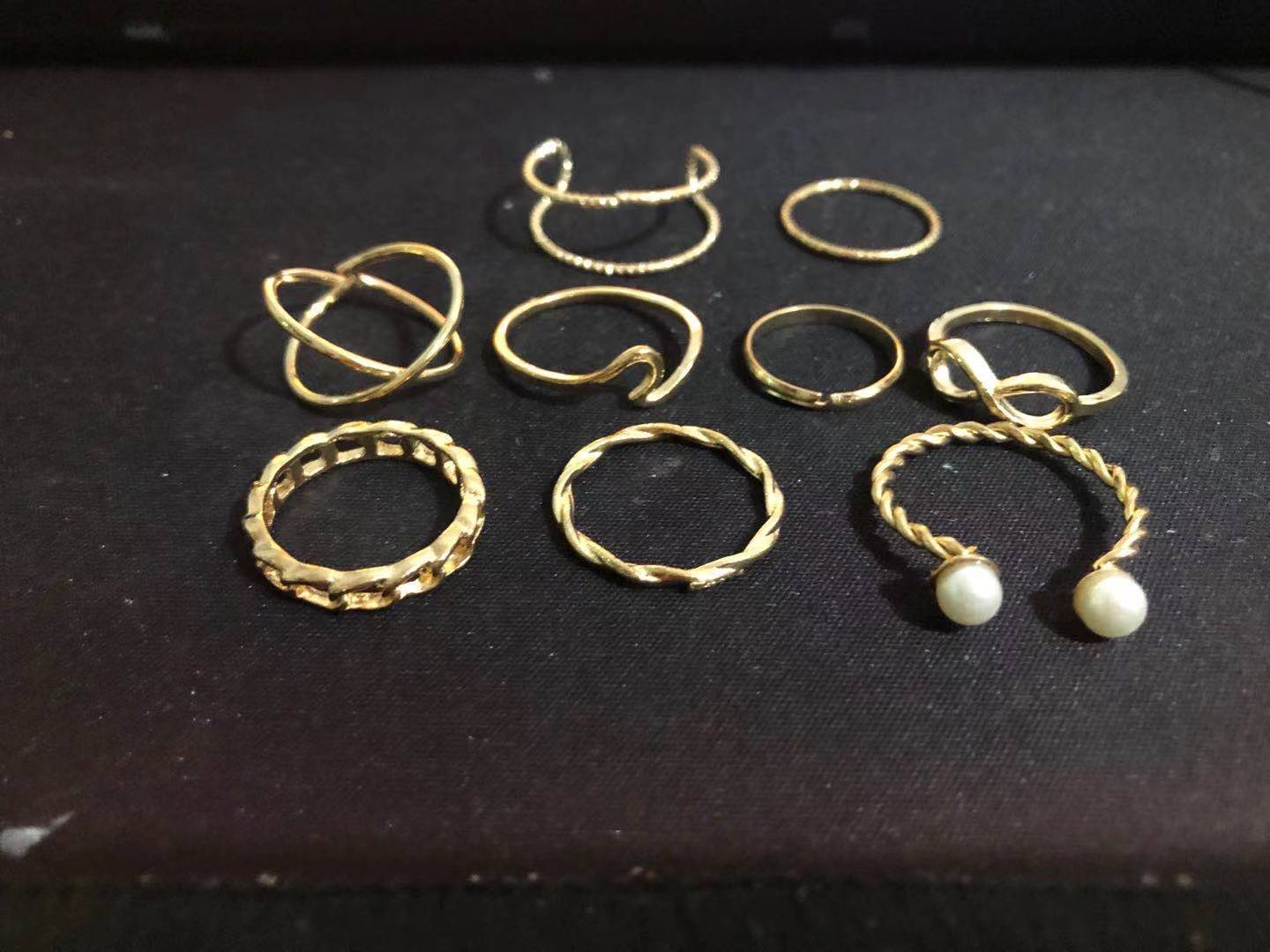 Simple Multi-layer Twist Ring and Minimalist Earrings Set - 8 Pieces