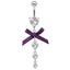 Hawaiian Tropical Heart Bow Knot Belly Ring with Zircon Inlay - Stainless Steel & White Gold Plated