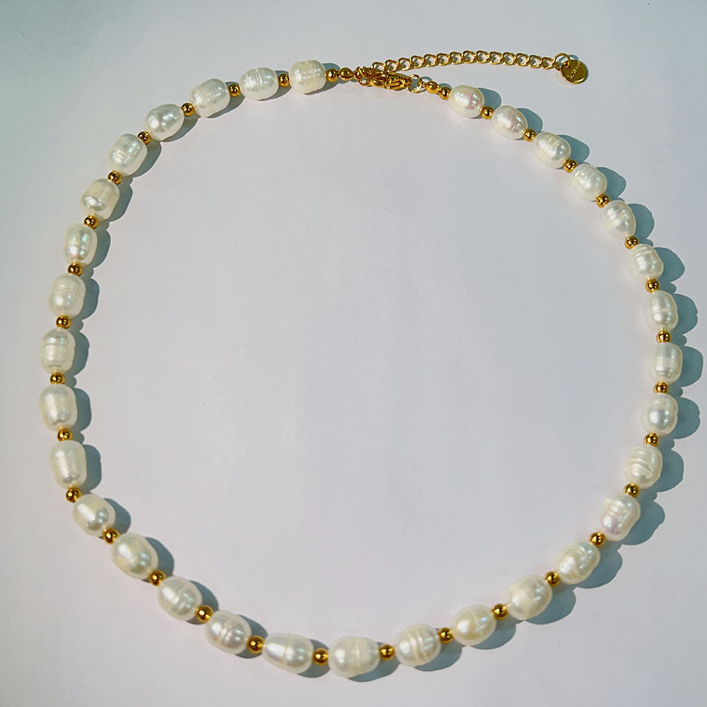 18K Gold Plated Simple Style Freshwater Pearl Choker Necklace