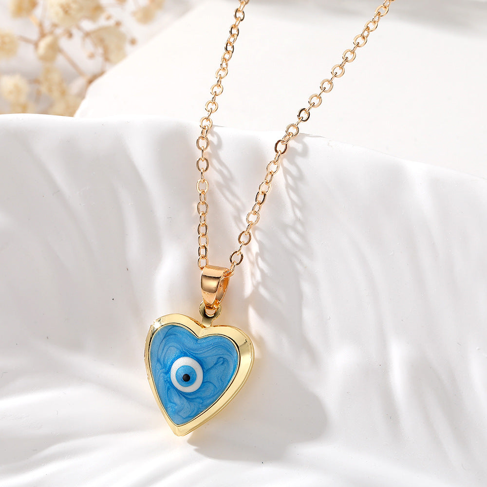 Casual Heart Shape Alloy Copper Pendant Necklace with Evil Eye Photo Locket