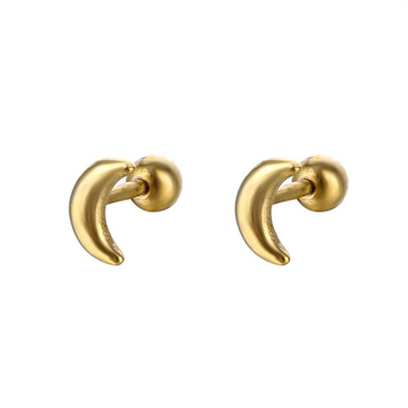 Retro Crescent Stainless Steel Ear Studs - Fashion Piercing Earrings for Men