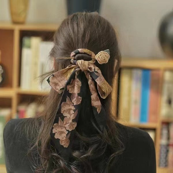 Women's Classic Floral Bow Knot Hairpin - Antique Style Hanfu Headdress