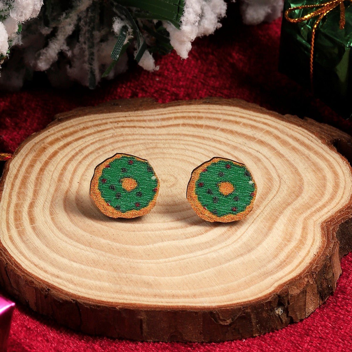 Pair of Cute Christmas Tree and Santa Claus Stud Earrings - Festive Holiday Jewelry with Boots, Snowman, and Elk Designs