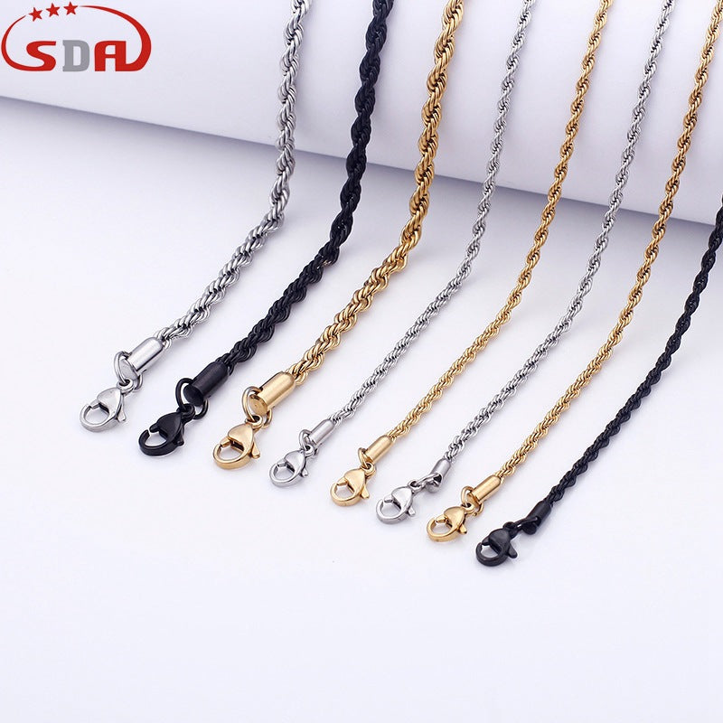 European And American Stainless Steel Electroplating Multi-size Twisted Rope Necklace Twist Chain Wholesale