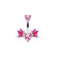 Heart Shape Butterfly Wing Belly Ring - 316 Stainless Steel with Rhinestones, White Gold Plated