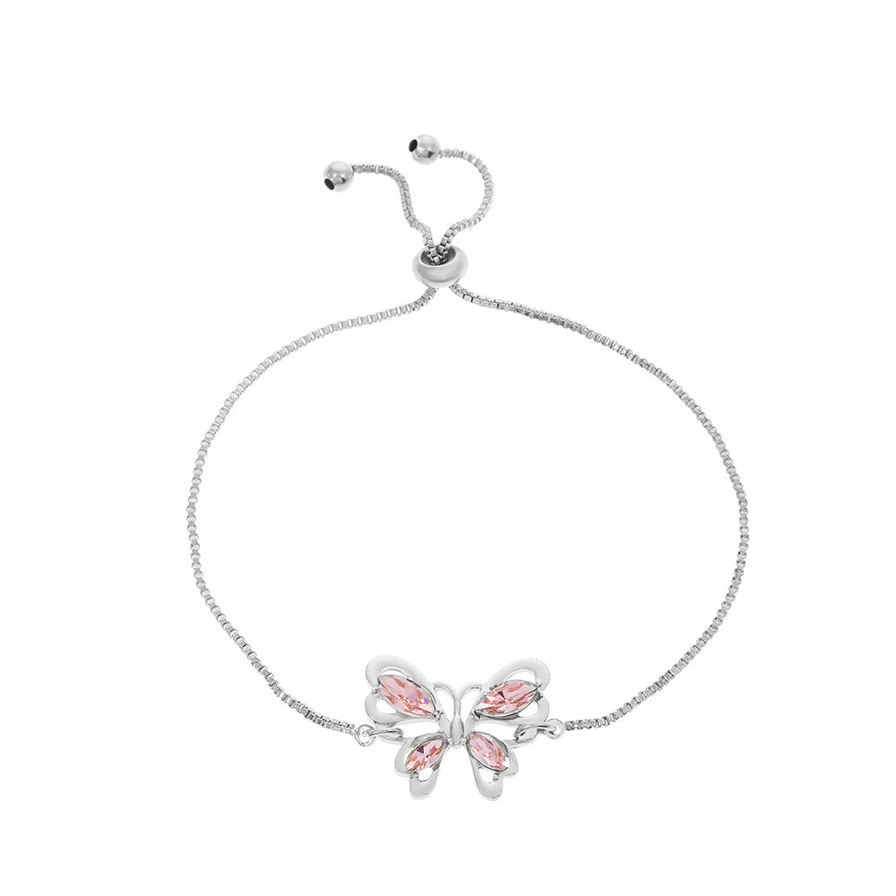 Elegant Pink Crystal Butterfly Bracelet - Fashionable Copper Hollow Design