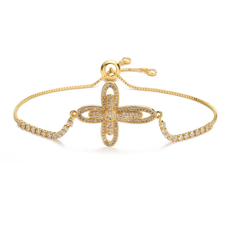 Casual Streetwear Minimalist 18k Gold Plated Zircon Cross Bracelet