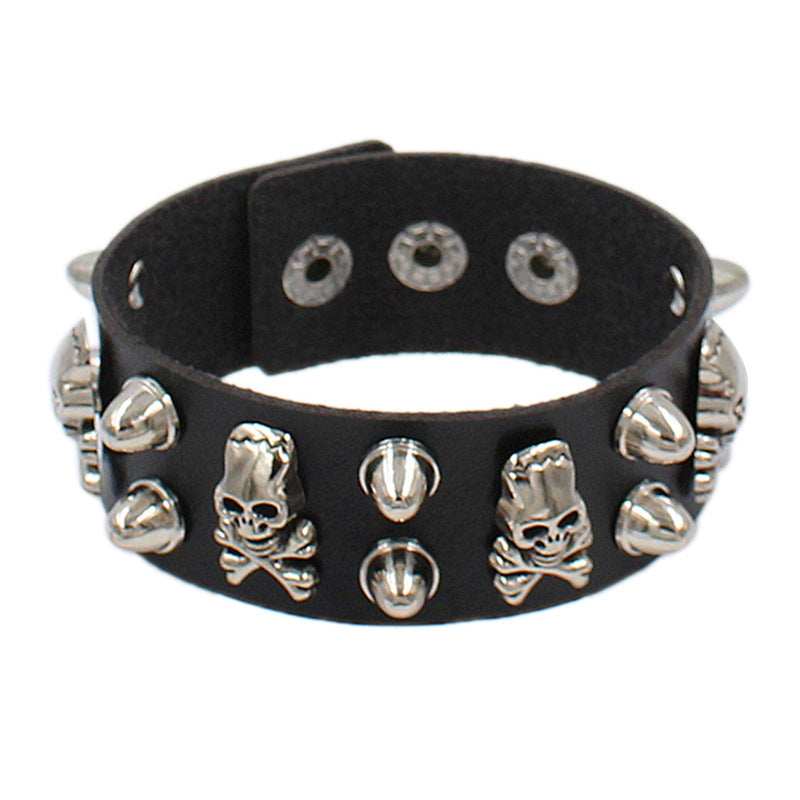 Punk Skull Multi-Layer Leather Rivet Bracelet