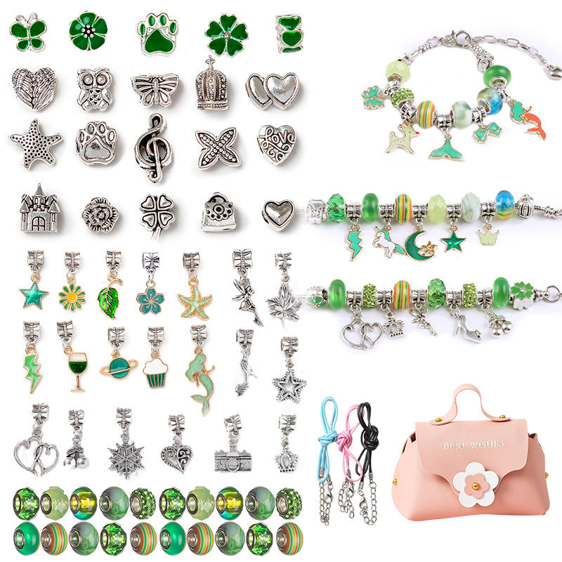 Cute Leaf Alloy Girl's Bracelet with Crystal Beads DIY Kit