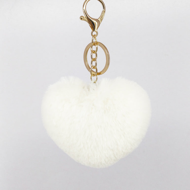 Sweet Heart Shape Alloy Valentine's Day Fur Pom Pom Keychain Pendant