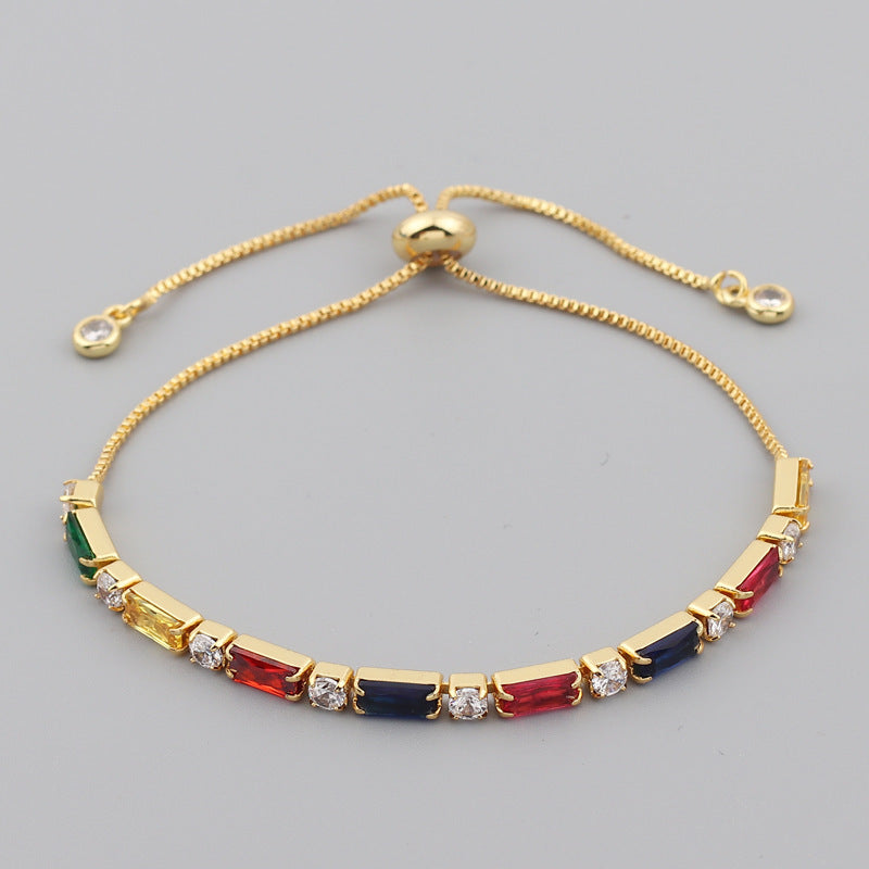 Retro Geometric Copper Zircon Bracelets - Colorful European and American Style Women's Jewelry Collection