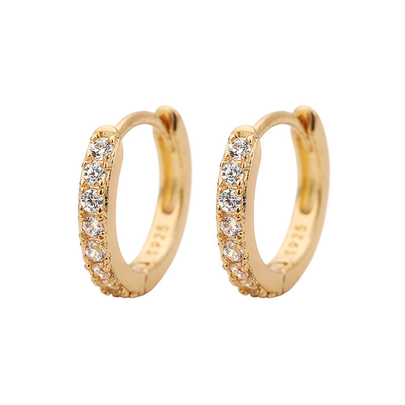 Retro Minimalist Rhinestone Inlay Round Metal Hoop Earrings for Women