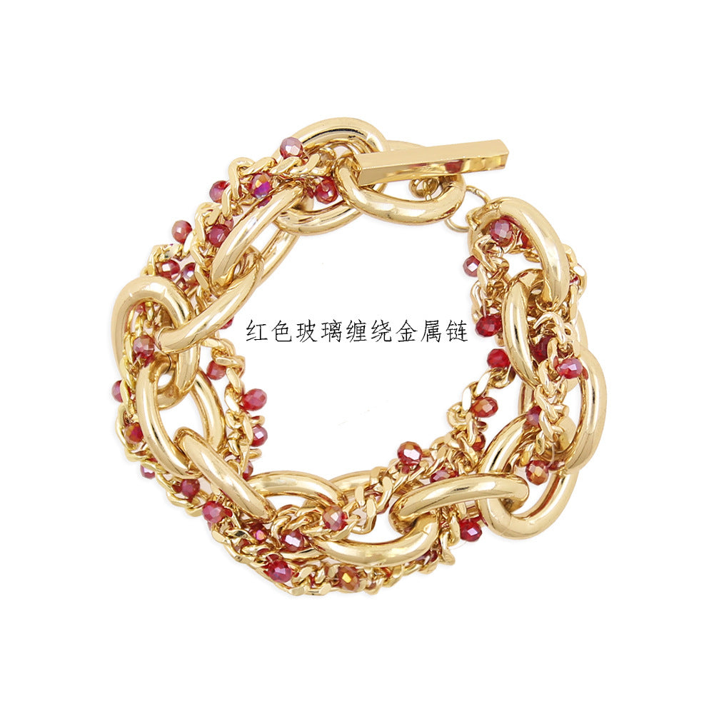 Casual Exaggerated Solid Color Glass Crystal Aluminum Chain Bracelets