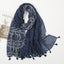 Women's Vintage Bohemian Floral Cotton Linen Print Scarf with Tassels