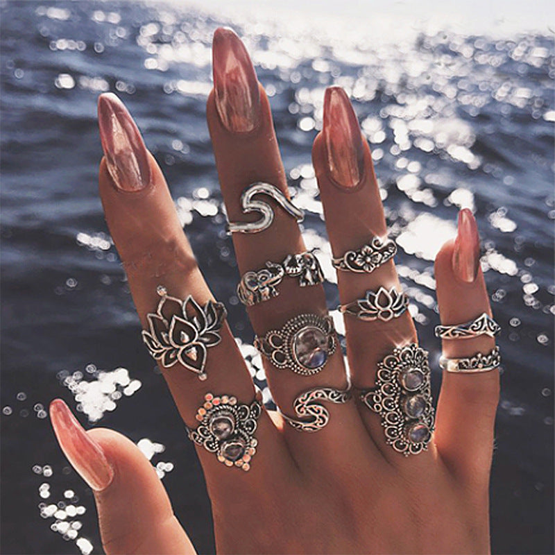 Fashion Gothic Snake and Butterfly Ring Set - 15 Pieces