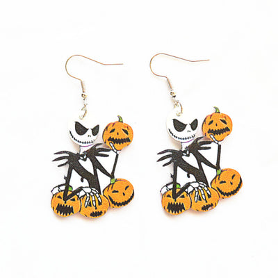 1 Pair Retro Halloween Acrylic Alloy Drop Earrings with Ghost, Skull, and Spider Design