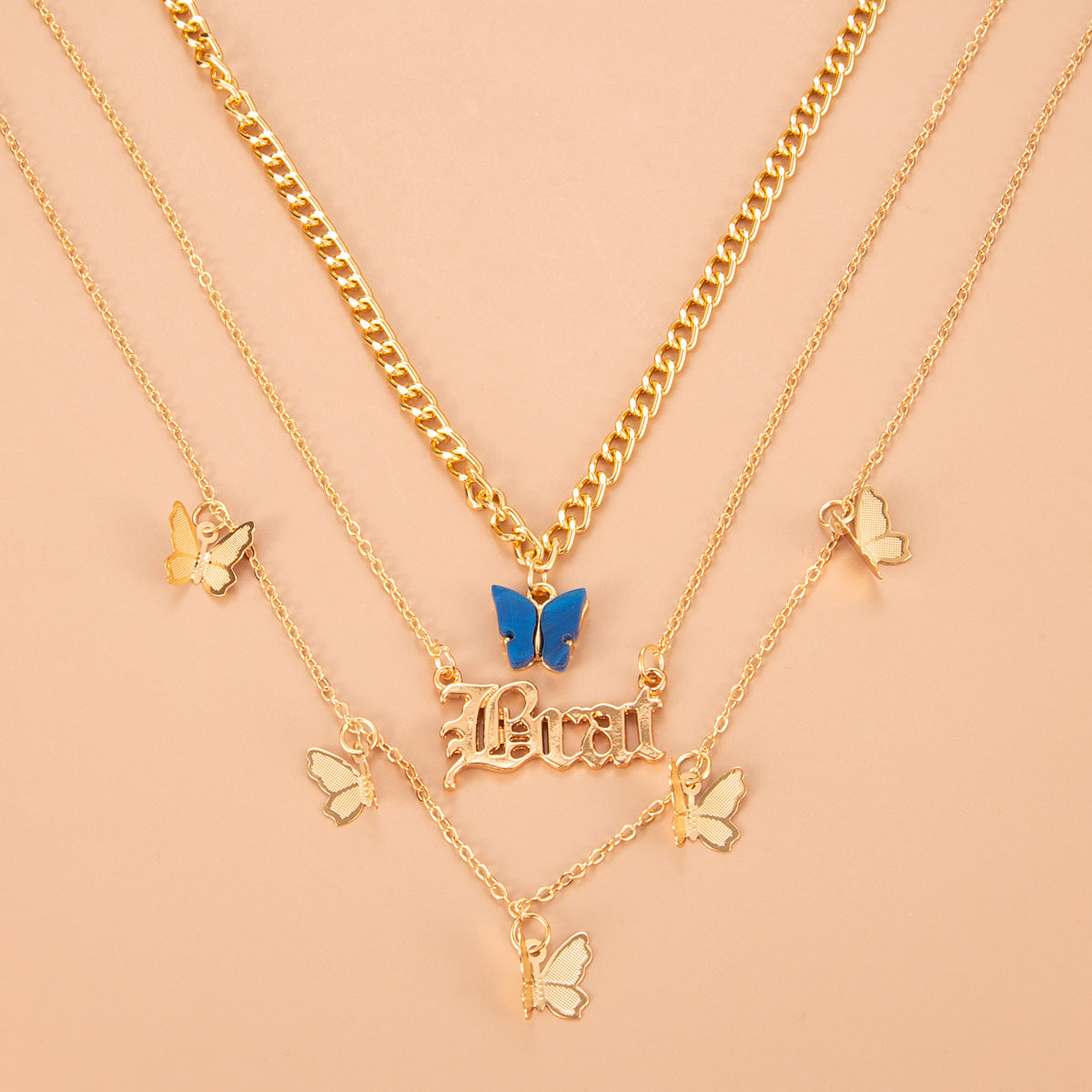 Bohemian Multi-layer Butterfly Pendant Necklace with Letter Charms