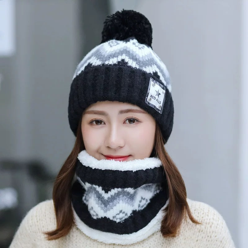 Women's Cozy Knit Wool Cap with Ear and Neck Warmer for Winter