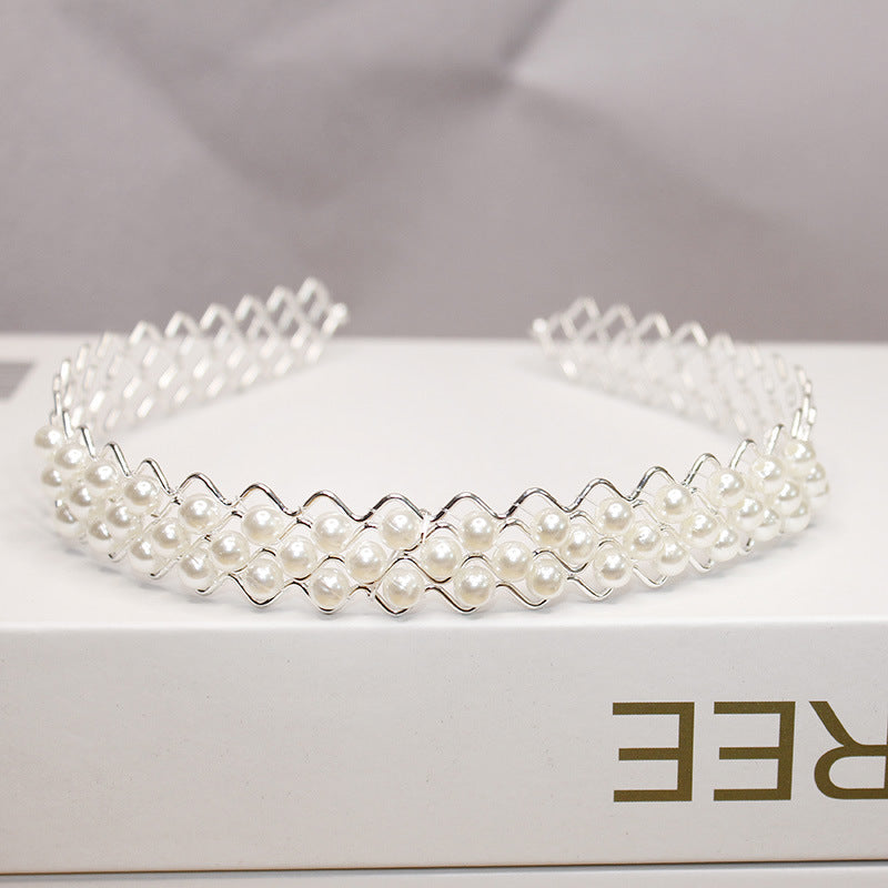 Bridal Pearl Hair Band - Korean Style Elegant Headband and Hairpin Set