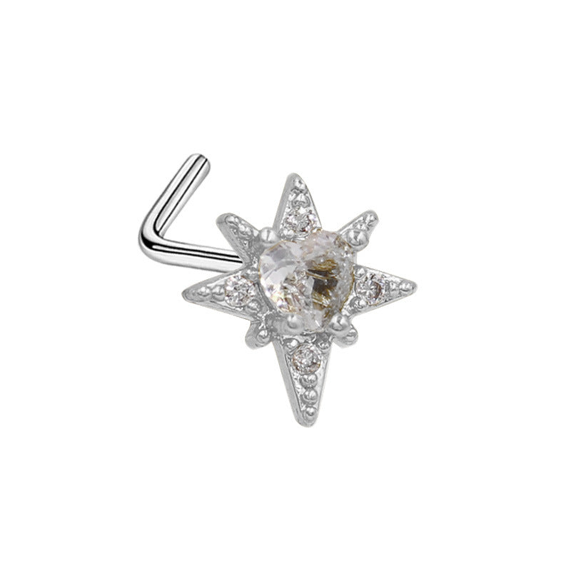 1 Piece Nose Rings & Studs IG Style Retro Star Starry Sky Flower 316 Stainless Steel  Alloy Hollow Out Inlay Glass Gold Plated Nose Rings & Studs