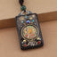 Ethnic Square Alloy Wood Pendant Necklace with Nepalese Thangka Design