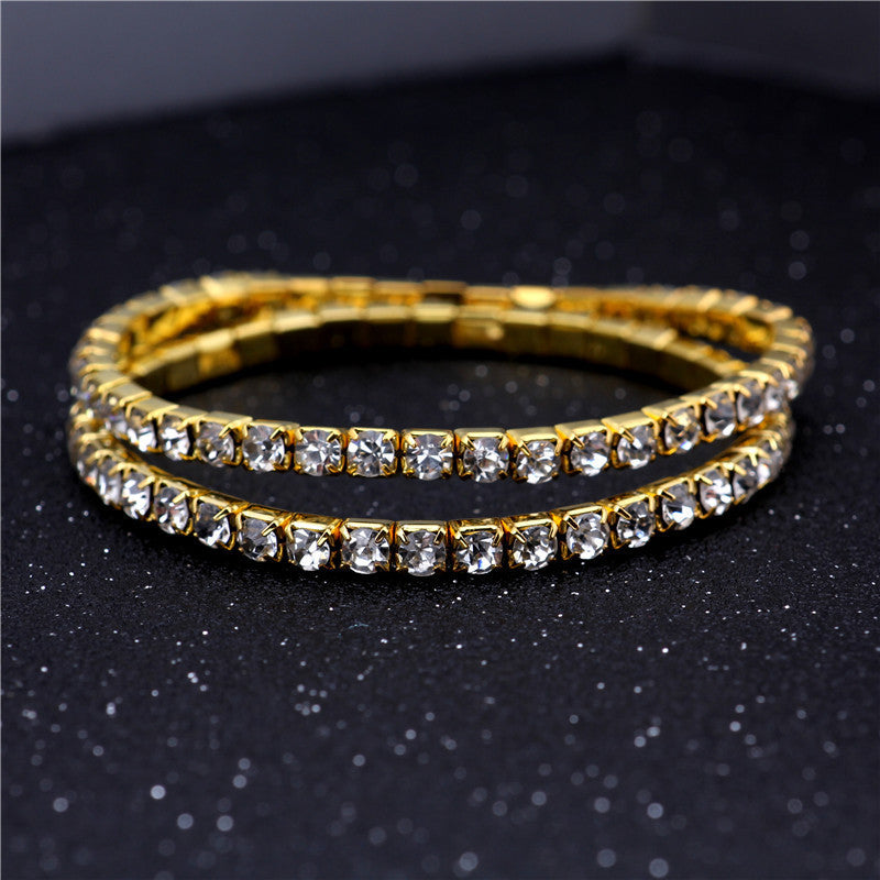 Simple Geometric Rhinestone Crystal Open Cuff Bracelet